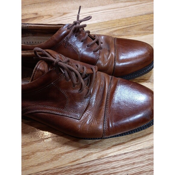 Johnston & Murphy Passport 10W Brown Leather Cap Toe Derby Oxford Shoes Italy - Picture 4 of 11